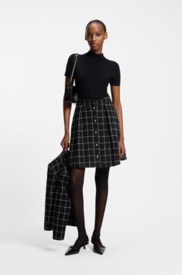 Checked-boucl&eacute; skirt with A-line profile, Patterned