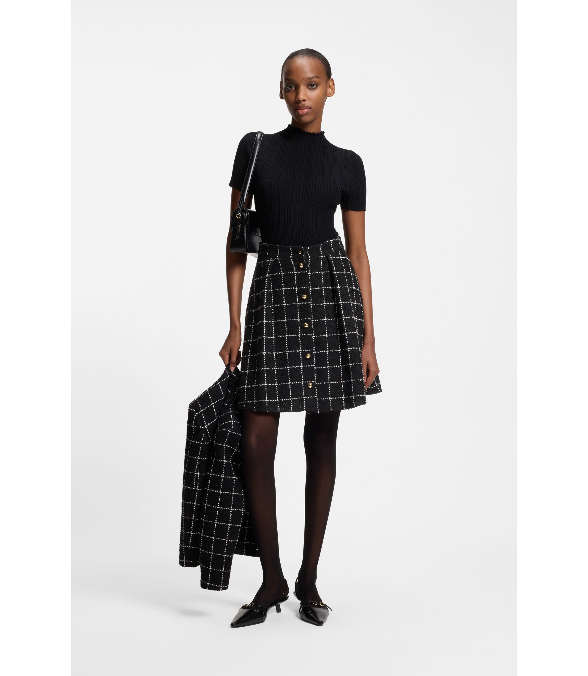 HUGO - Checked-bouclé skirt with A-line profile - Patterned