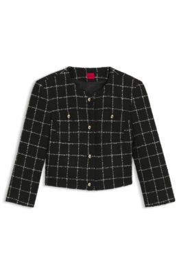 Regular-fit blazer in checked boucl&eacute;, Patterned