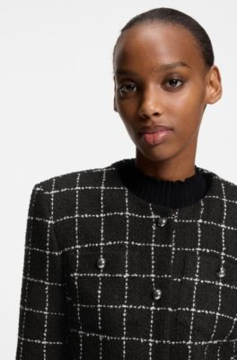Regular-fit blazer in checked boucl&eacute;, Patterned