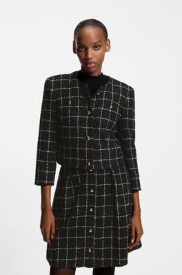 Regular-fit blazer in checked boucl&eacute;, Patterned