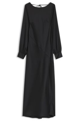 Robe longue en satin avec manches longues et dos effet cascade, Noir