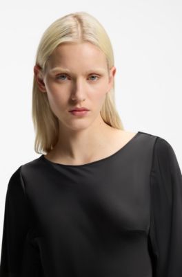 Satin maxi dress with waterfall back, Black