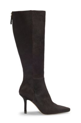 Botas hasta la rodilla en piel de becerro con pelo, P&uacute;rpura oscuro
