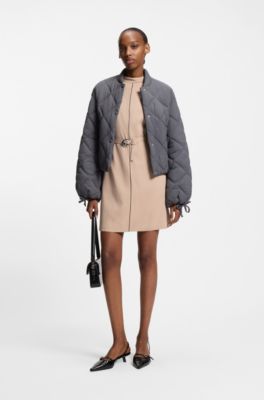 Tunic dress with belt and piping, Light Brown