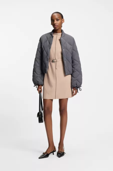 Tunic dress with belt and piping