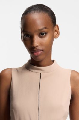 Tunic dress with belt and piping, Light Brown