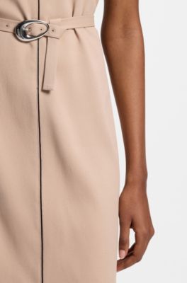 Tunic dress with belt and piping, Light Brown