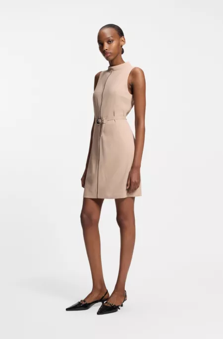 Tunic dress with belt and piping