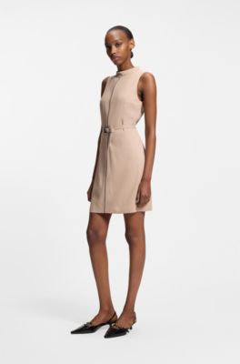 Robe tunique avec passepoil et ceinture, Brun chin&eacute;