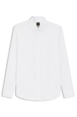 Regular-fit shirt in stretch-cotton dobby, White
