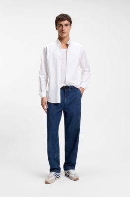 Camisa regular fit en dobby de algod&oacute;n el&aacute;stico, Blanco