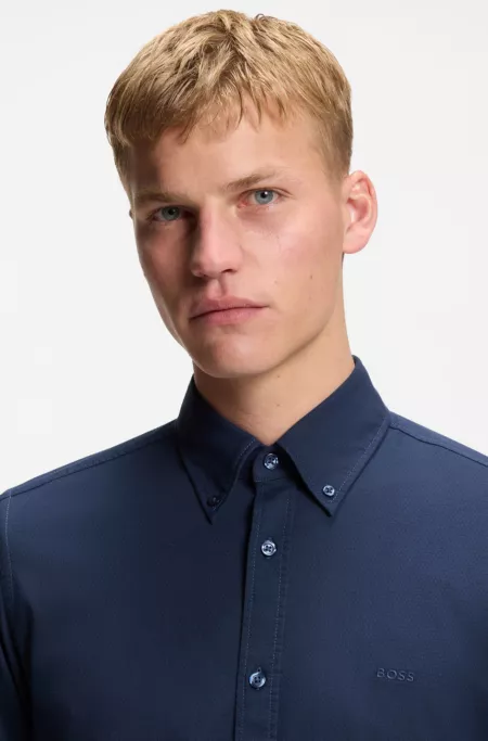 Regular-fit shirt in stretch-cotton dobby