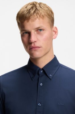 Camisa regular fit en dobby de algod&oacute;n el&aacute;stico, Celeste