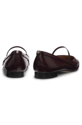 Strap-detail ballerina pumps in polished leather, Light Purple