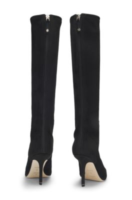 Knee boots in leather and suede, Black