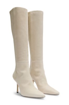 Knee boots in leather and suede, Light Beige