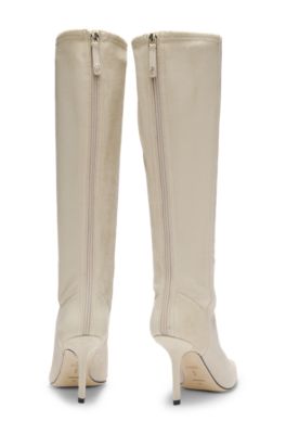 Botas hasta la rodilla de ante y piel, Beige claro