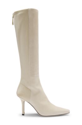 Botas hasta la rodilla de ante y piel, Beige claro