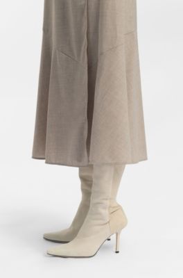 Knee boots in leather and suede, Light Beige