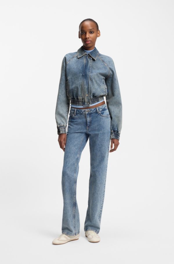 Blue bomber jacket in stretch denim - image 2