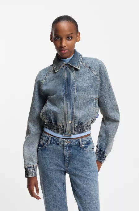 Blue bomber jacket in stretch denim