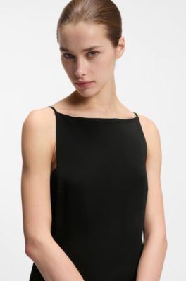 Robe &agrave; jupe ballon pliss&eacute;e sur le devant, Noir