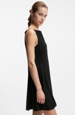 Robe &agrave; jupe ballon pliss&eacute;e sur le devant, Noir
