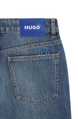 Blue loose-fit jeans in rigid denim, Blue