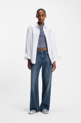 Blue loose-fit jeans in rigid denim, Blue