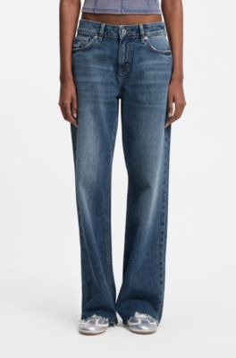 Blue loose-fit jeans in rigid denim, Blue