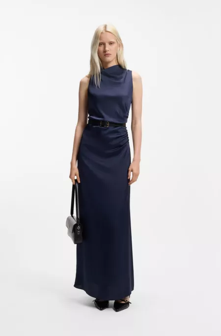 Gathered-detail maxi dress in satin