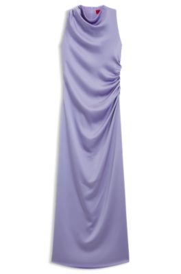 Vestido maxi de sat&eacute;n con detalles fruncidos, Lila