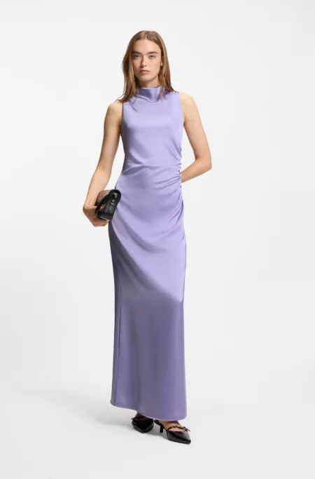 Gathered-detail maxi dress in satin