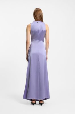 Vestido maxi de sat&eacute;n con detalles fruncidos, Lila