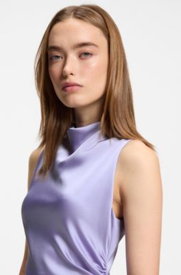 Vestido maxi de sat&eacute;n con detalles fruncidos, Lila