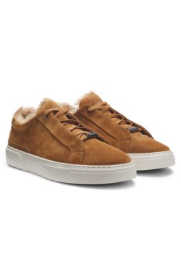 BOSS x Steiff Gary mohair-lined trainers in suede, Brown