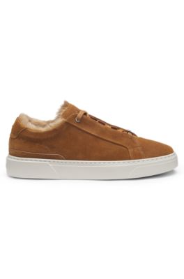 BOSS x Steiff Gary mohair-lined trainers in suede, Brown