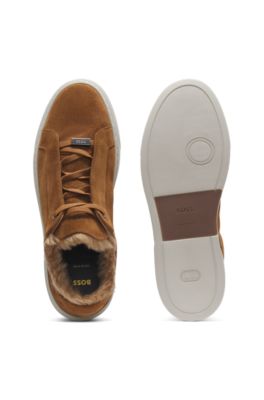 Deportivas BOSS&nbsp;x&nbsp;Steiff Gary de ante con forro de lana con textura, Marr&oacute;n
