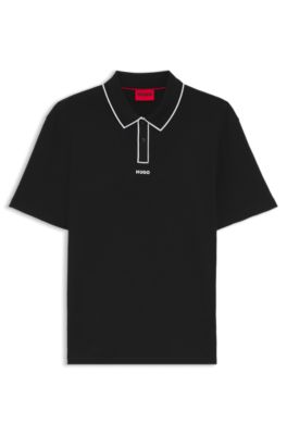 Polo en coton haut de gamme aux finitions contrastantes, Noir