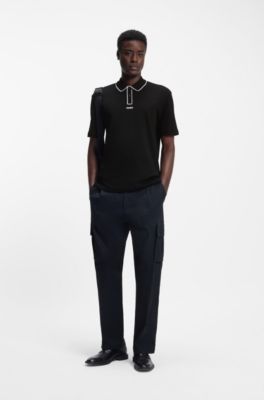Polo de algod&oacute;n de lujo con ribetes en contraste, Negro