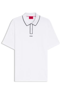 Cotton-jersey polo shirt with contrast edges, White