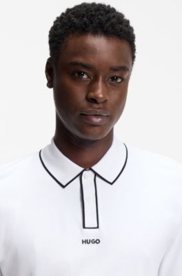 Polo en coton haut de gamme aux finitions contrastantes, Blanc