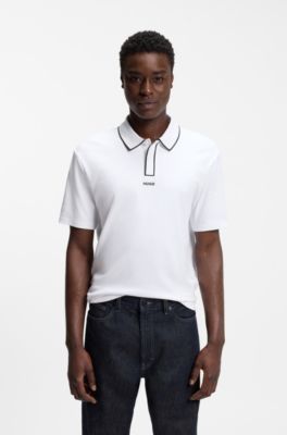 Cotton-jersey polo shirt with contrast edges, White