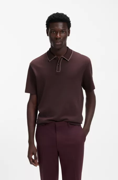 Cotton-jersey polo shirt with contrast edges