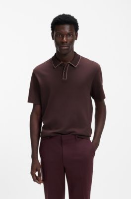 Cotton-jersey polo shirt with contrast edges, Light Brown