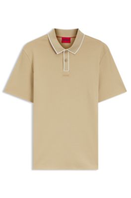 Luxury cotton polo shirt with contrast trim, Beige
