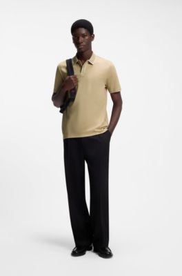 Luxury cotton polo shirt with contrast trim, Beige