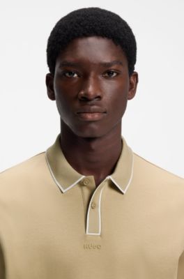 Luxury cotton polo shirt with contrast trim, Beige