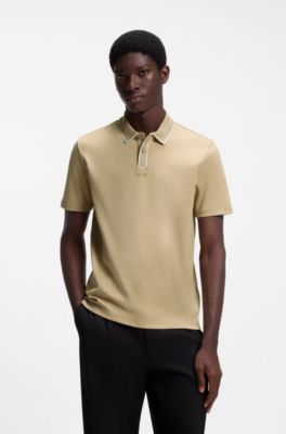 Luxury cotton polo shirt with contrast trim, Beige